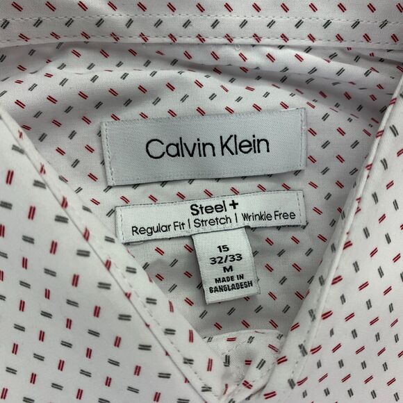 Calvin Klein Mens Steel Regular Fit Stretch Dress Shirt White 15 32/33 - Picture 3 of 4